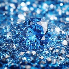 Captivating Blue Diamond Sparkling on a Bed of Gems Reflecting Light and Luxury