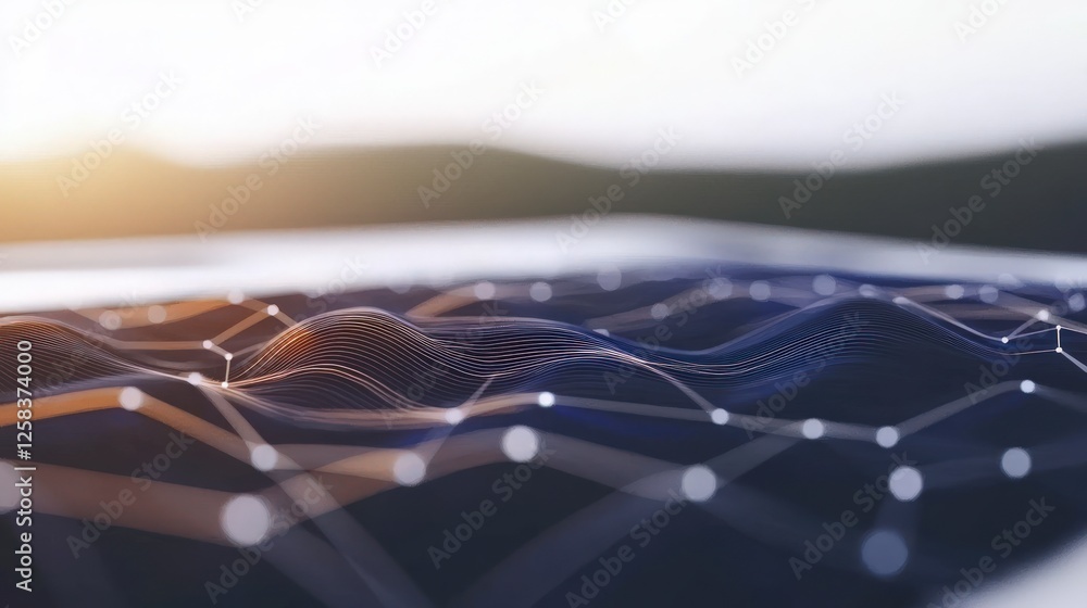 Poster abstract data network visualization with dark blue and orange gradient
