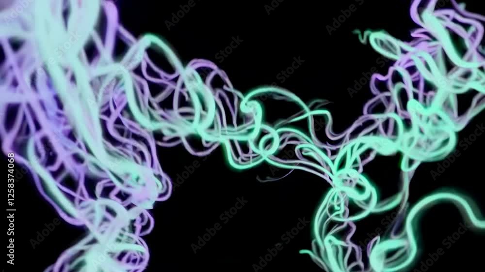Poster visual exploration of abstract light trails moving through a dark space during a creative art event