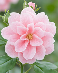 Obraz premium A Blooming Pink Rose for Beauty, Romance, and Nature's Elegance, with Leaves in Soft Background