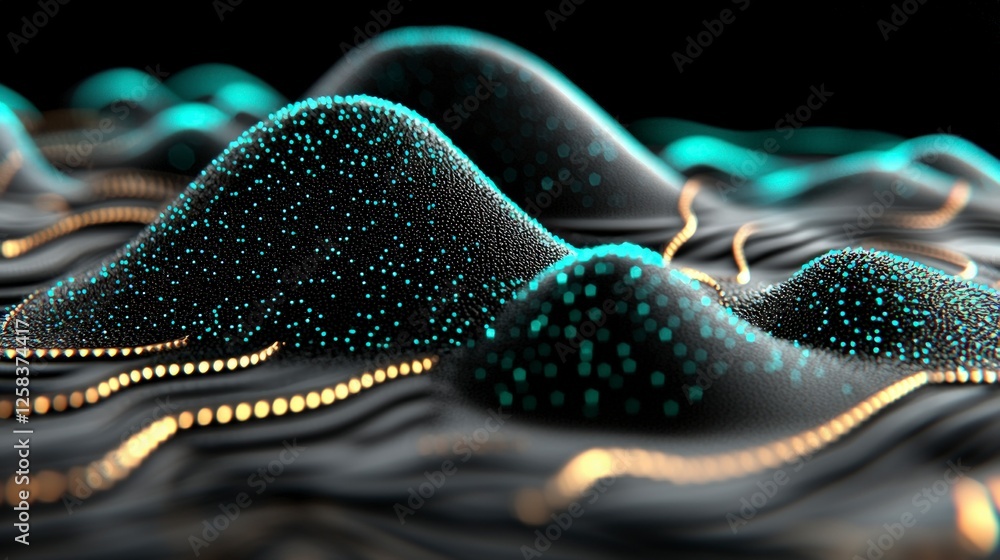 Aufkleber abstract data visualization with teal and gold particles