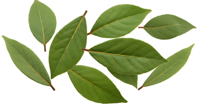 4K Top View Natural Fresh Bay Leaves, View, Vibrant Green, Transparent