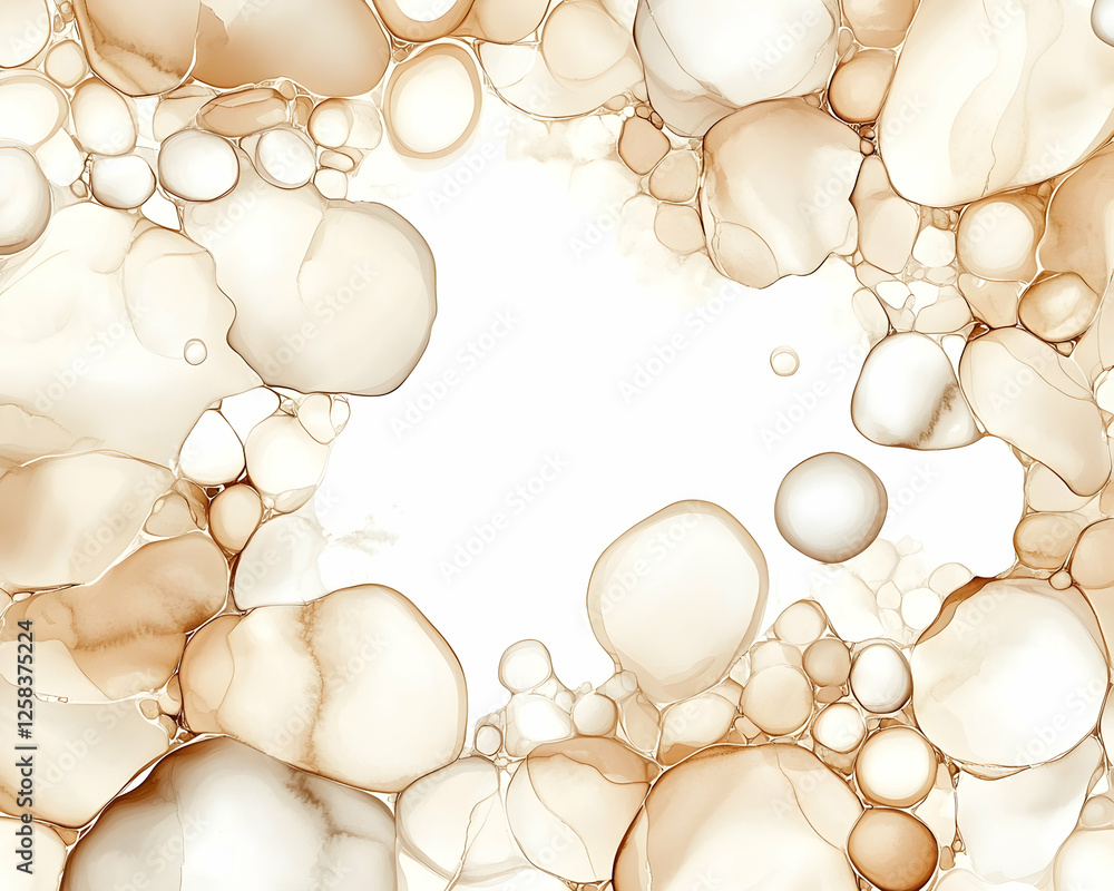 Poster abstract brown blobs and circles border a white space. background for graphic design