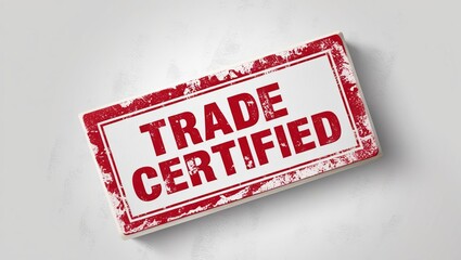 A rectangular badge reading "TRADE CERTIFIED" in bold red letters, suggesting authenticity and reliability in commerce.