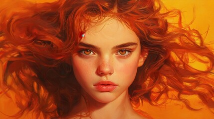 Fototapeta premium Portrait of a Young Woman with Vibrant Curly Red Hair and Freckles