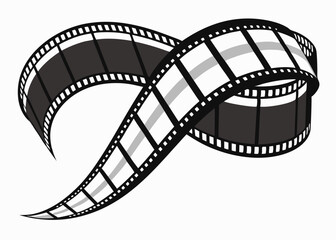 3D Curled Film Strip with Sprocket Holes in Black and White Cinematic Vintage Style