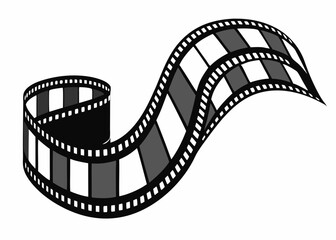 3D Curled Film Strip with Sprocket Holes in Black and White Cinematic Vintage Style