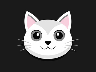 Obraz premium Cute Cartoon Cat Face with Teal Eyes and Pink Nose in Kawaii Style on Black Background