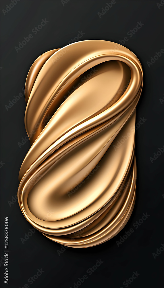 Poster abstract gold metallic swirl against a dark backdrop with smooth, flowing lines for artistic display