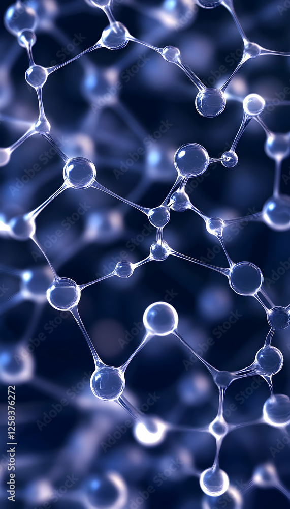 Poster abstract nano structure with interconnected crystal sphere, background bokeh. use scientific