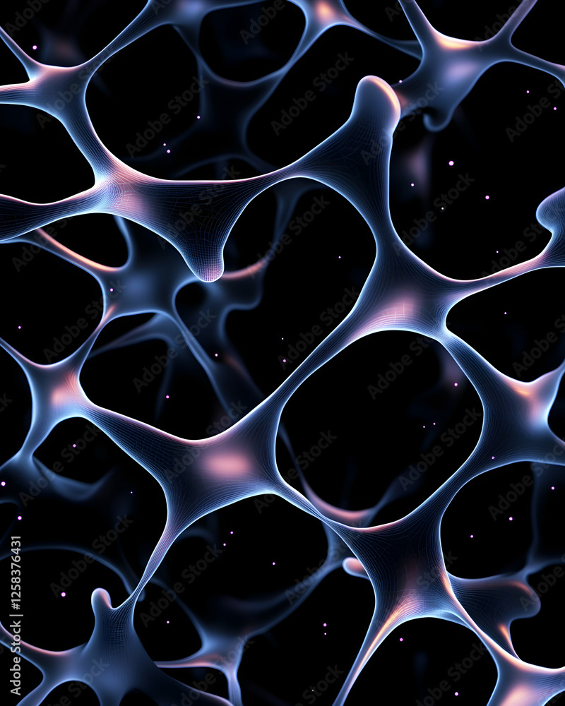 Aufkleber abstract network of cells communicating with each other, floating over a dark background