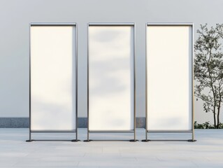 Three Blank Rectangular Signs for Displaying Information Advertising Exhibits or Directional Signage
