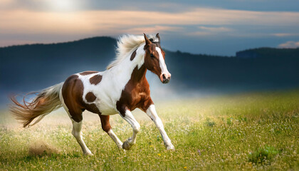 Fototapeta premium paint horse galloping on meadow