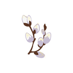 Willow branch with cats isolated on a white background, vector clipart