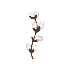 Willow branch with cats isolated on a white background, vector clipart