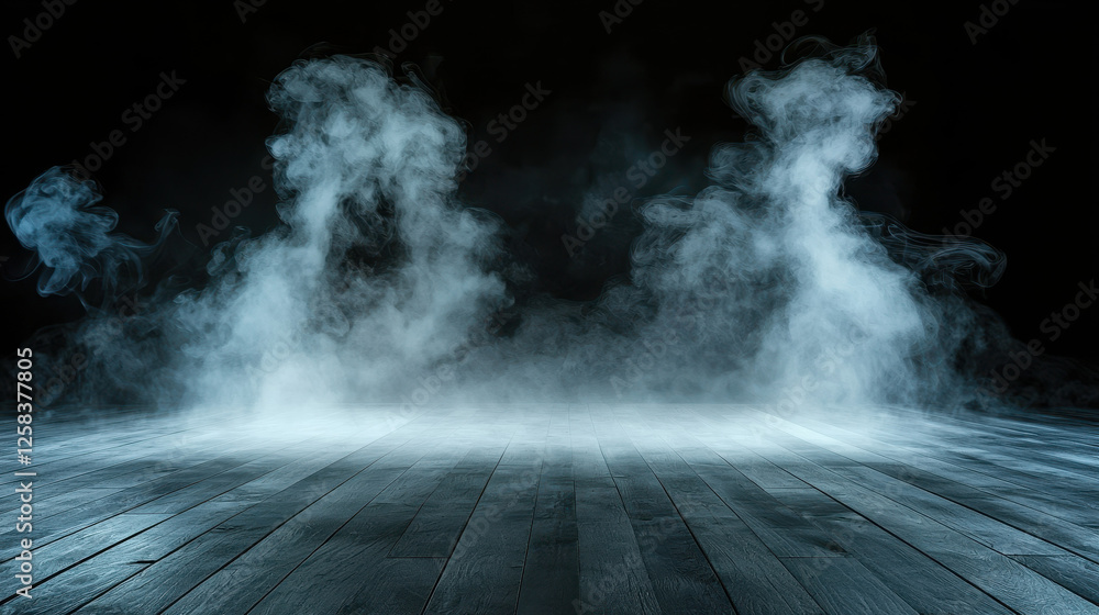 Aufkleber empty floor with dark background and smoke creating mysterious atmosphere