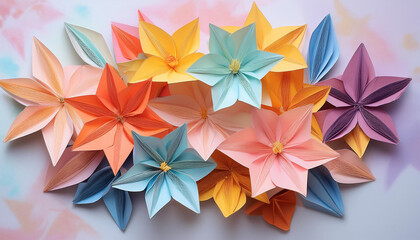 Obraz premium colorful origami pastel color flora spring lilies paper petals folded arts and crafts