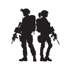 Army couple silhouette vector illustration