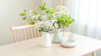 A Scandinavian-inspired dining area with soft neutral tones, where the fresh atmosphere enhances relaxation and clarity.