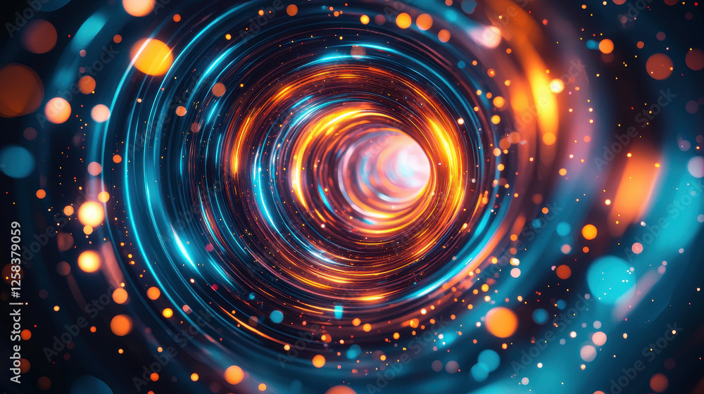 Poster abstract background with swirling lights and vibrant colors, creating sense of depth and motion