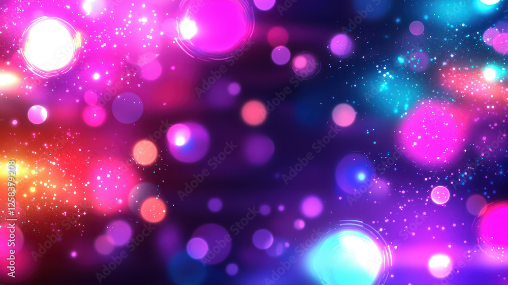 Poster futuristic abstract background with colorful bokeh lights and sparkles
