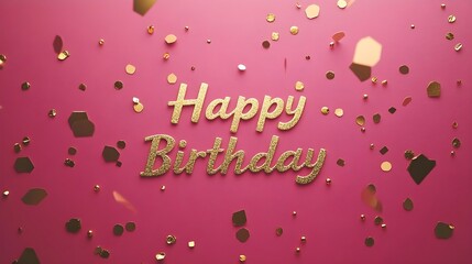 Happy Birthday Glitter Gold Pink Confetti Background