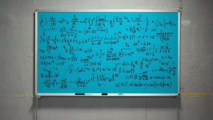 Chalkboard filled with advanced mathematical equations and formulas, concept of education, mathematics, physics