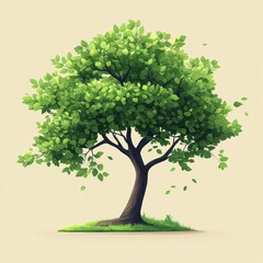Vibrant Green Leafed Tree Cartoon Style Illustration On Earth Mound For Natural Background Element