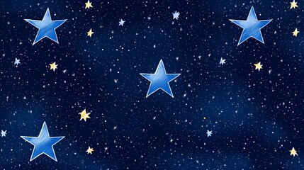 Night sky with blue and yellow stars on dark blue background