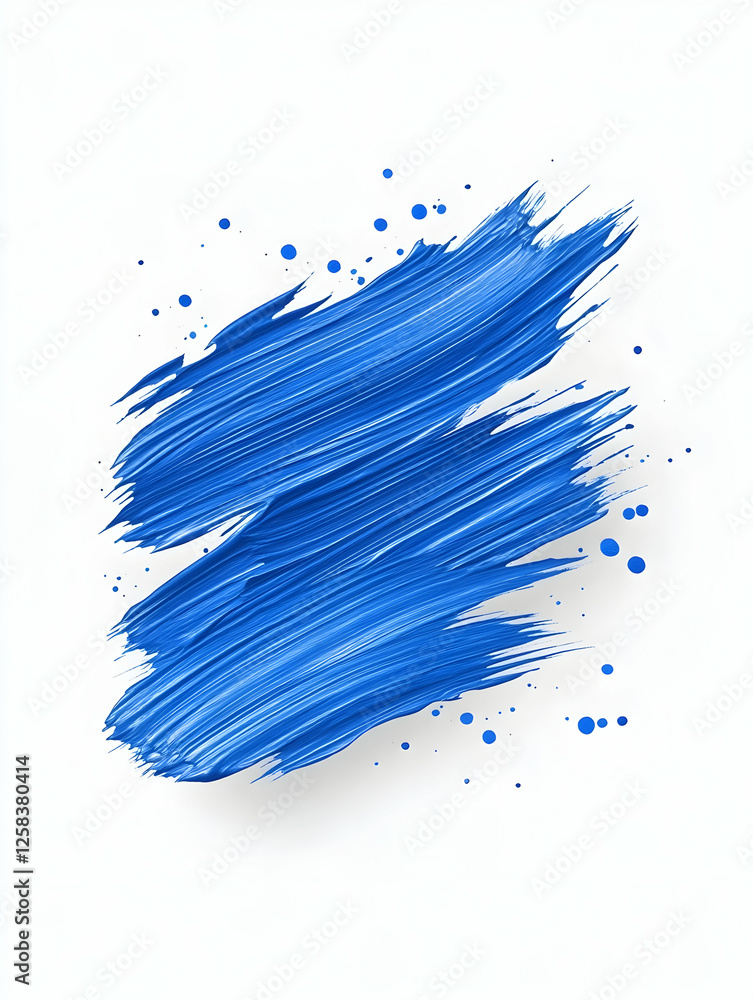 Poster blue paint stroke on white background for artistic presentation or design element usage