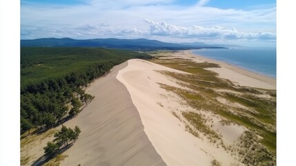 Top view of vast sand dunes with intricate patterns and textures, showcasing the natural beauty of desert landscapes, warm tones, and undulating sand formations.