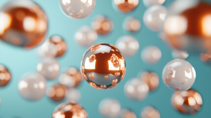 Abstract Colorful Spheres in Motion on a Soft Turquoise Background