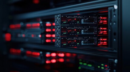 Dark Server Rack With Red Lights