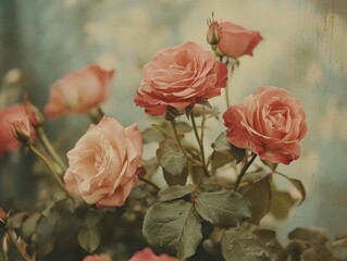 Vintage Style Roses in Full Bloom with Soft Light a Floral Art Painting Nostalgic and Sentimental