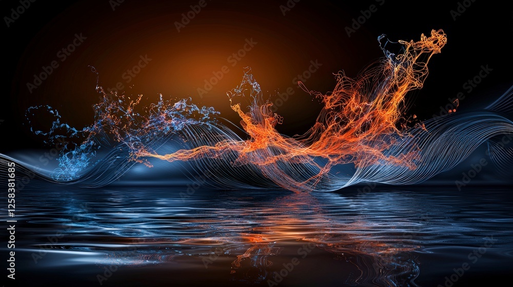 Poster vibrant digital art dynamic abstract waves of colorful light in modern graphic design