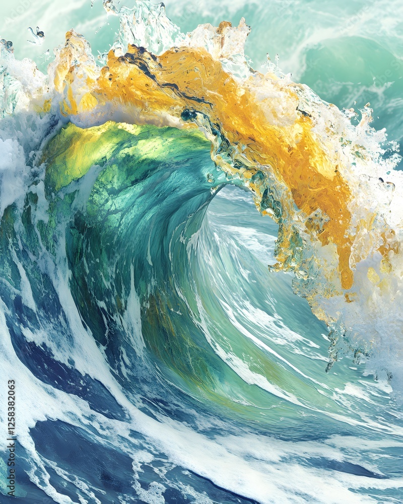 Poster dynamic wave with gold accentuation and artistic texture capturing ocean energy and movement