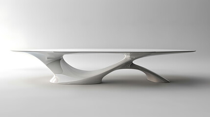 Sleek and modern dining table with a white lacquered finish and minimalist design, set against a white background.