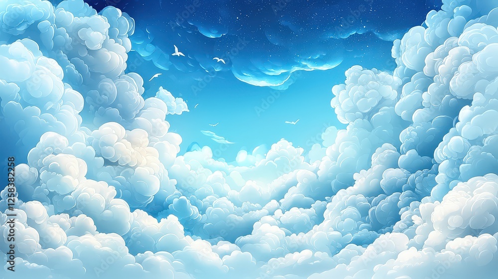 Aufkleber dreamy white clouds floating in a deep azure sky, filling the scene with lightness and positivity.