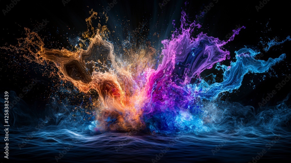 Poster Dynamic sound waves visualization abstract art scene colorful digital creation dark environment vivid conceptual view