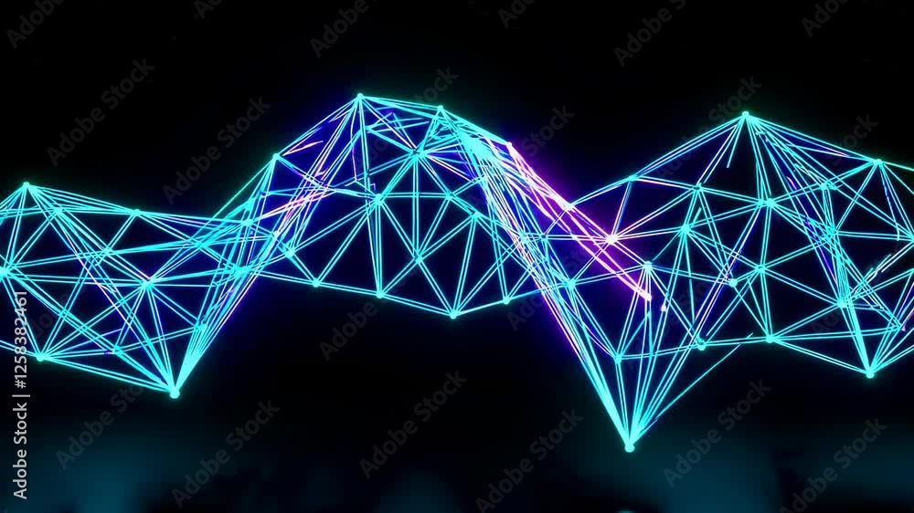 Poster colorful neon wave patterns illuminate the dark space in an artistic display of light and technology