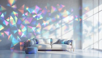 Colorful Prism Light Creating Geometric Shapes on Living Room Wall