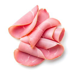 Top view sliced boiled ham isolated on white background