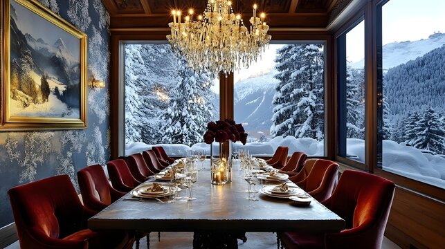Luxury Chalet Dining Room with Stunning Mountain View