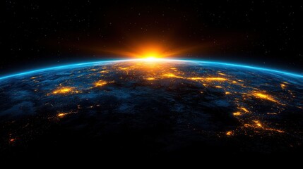 Fototapeta premium Earth sunrise city lights cosmos