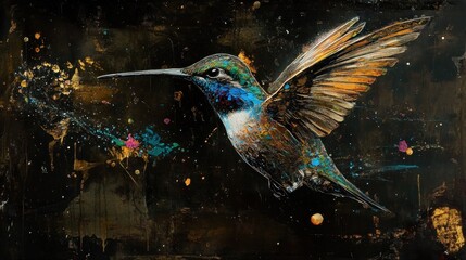 Hummingbird in Cosmic Flight: A Masterpiece of Artistic Expression