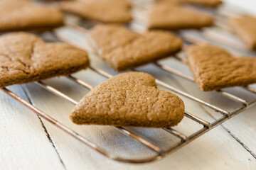 heart cookies on a cooling rack