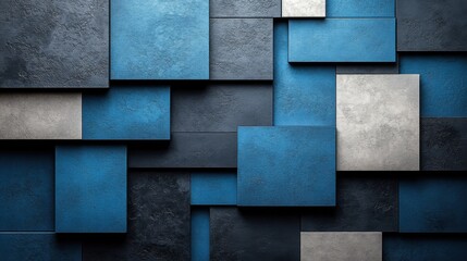 Abstract minimalist wallpaper with repetitive geometric patterns and shapes on Blue background. Featuring white space in the center for text, ideal for design templates and modern banners.