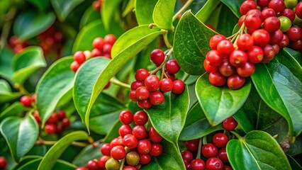 Rough Bindweed (Smilax aspera) Climbing Plant with Green Leaves and Berries - Stock Photo