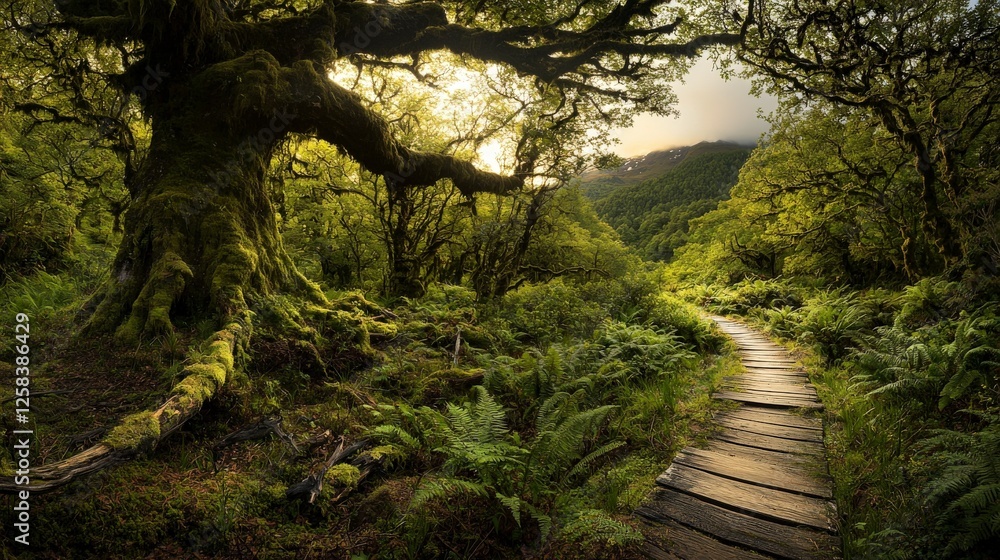 Poster exploring ancient forest trails national park nature image lush environment serene view immersive ex