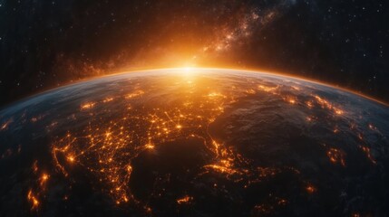 Obraz premium Earth Sunrise over Cities, Space Perspective
